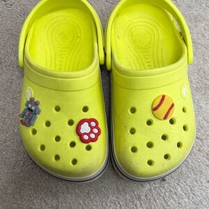 CROCS Kids Bright Yellow Sandals with Fun Charms
